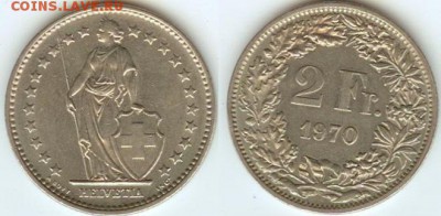 Швейцария 2 франка  1970 до 21.00 мск 31.03.2014 - Швейцария 2 франка 1970
