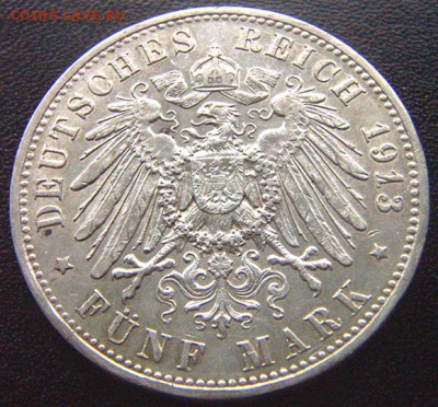 Германия. Пруссия_5 марок 1913(А). Серебро; до 25.03_22.40мс - 6790