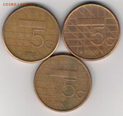 Нидерланды 5 гульденов 1988-90 (3шт) 31.03 в 22.00 (7978) - 4-нид-г5а
