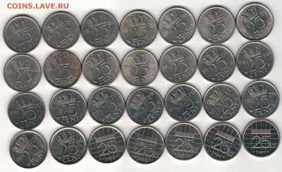 Нидерланды 25 центов 1948-91 (28шт) до 31.03.14 в 22ч (7978) - 4-нид-ц25а
