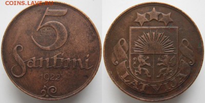 Разная инострань - 10 7 Латвия 5 сантим 1922   439