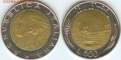 Италия 500 лир 1989 до 21.00 по Москве 10.04.2014 - Италия 500 лир 1989