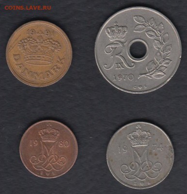 Дания 5, 10 и 25 эре 1970-1991 до 06.04.2014 22-00 - Дания 4 монеты р