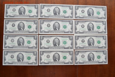 кор ,БАНКНОТЫ UNC и др. - 12 банков ФРС США 2$