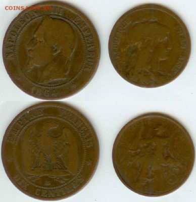 Франция, 10 сентим 1864г. и 5 сентим 1898 - 5 и 10 сентим