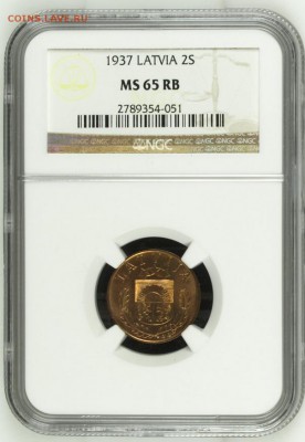 Оценка редкой монеты Латвии в слабе - 2s1937 NGC MS65RB a
