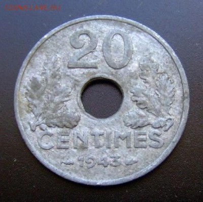 2 - Франция 20 сантимов (1943) цинк №4 Р