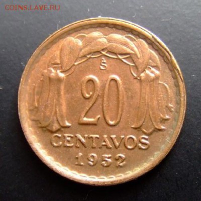 2 - Чили 20 сентаво (1952) «Бернардо Хиггинс» UNC Р