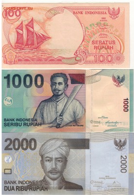ИНДОНЕЗИЯ 100, 1000 и 2000 РУПИЙ (3ШТ) ДО 17.04 В 22.00МСК - 1-1инд-сет1