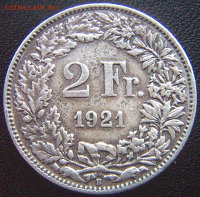 Швейцария_2 франка 1921. Серебро; до 13.04_22.06мск - 7890