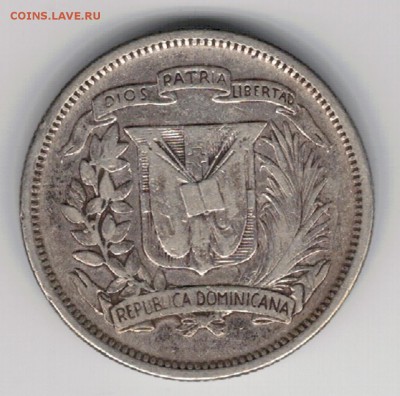Ag Доминиканская Р-ка 25 сентаво 1937 до 21.04 в 22ч (8509) - 5-дом
