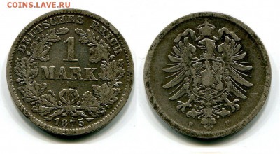 Германия, 1 марка 1875г. "F" до 23.04. в 22:00 - 1875 ф