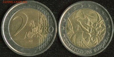 8 евро. Старт по курсу до 22:00мск 30.04.14 - Италия 2 евро 2005 (Европейская конституция)