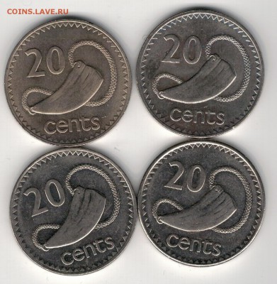 ФИДЖИ 20 ЦЕНТОВ 1969-2006 (4ШТ) ДО 01.05 В 22.00МСК (8679) - 4-ф20а