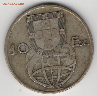 Ag ПОРТУГАЛИЯ 10 ЭСКУДО 1954 ДО 01.05 В 22.00МСК (8565) - 5-порт10а