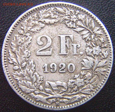 Швейцария_2 франка 1920. Серебро; до 30.04_22.06мск - 7862