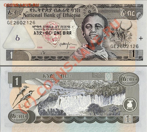 Красивые и интересные боны (UNC) - №14. 1 бирр, Эфиопия 2006