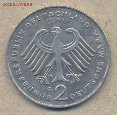 ФРГ 2 марки 1990 г. G  5.05.14 г. 21-00 МСК . - ФРГ 2 м 1990 G 1