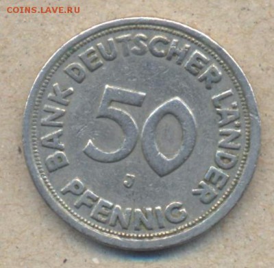 ФРГ 50 пфеннигов 1949 г. J  5.05.14 г. 21-00 МСК . - ФРГ 50 пф 1949 J