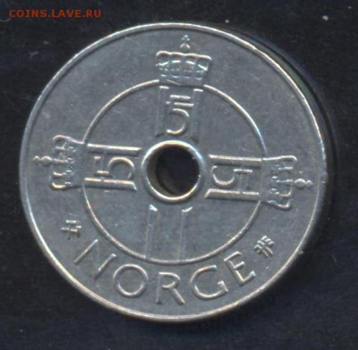 Норвегия 1 крона 1997 г. 8.05.14 г. 21-00 МСК . - Нор 1 кр.1