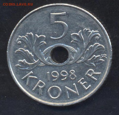 Норвегия 5 крон  1998 г. 8.05.14 г. 21-00 МСК . - Нор 5 кр.