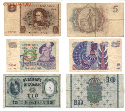 ШВЕЦИЯ, 5 крон (1963, 68)+10 крон (1959), до 11.05 @ 22:00 - banknote_1361