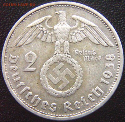 Германия (3-й Рейх)_2 рейхсмарки 1938(G); Ag; до 13.05_22.34 - 8091