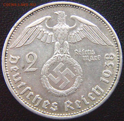 Германия (3-й Рейх)_2 рейхсмарки 1938(A); Ag; до 13.05_22.36 - 8093