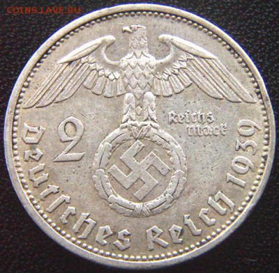 Германия (3-й Рейх)_2 рейхсмарки 1939(A); Ag; до 13.05_22.38 - 8095