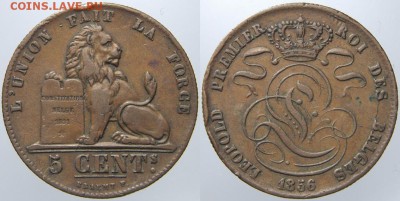 Бельгия 5 сентимов 1856 до 20.05.14 22:00 - Belgie Belgique Leopold I. 5 Centimes 1856.JPG