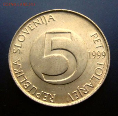 Словения 5 толаров (1999) Ибекс до 19.05 (22.00) - Словения 5 толаров (1999) «Горный козёл (Ибекс)» №1 Р