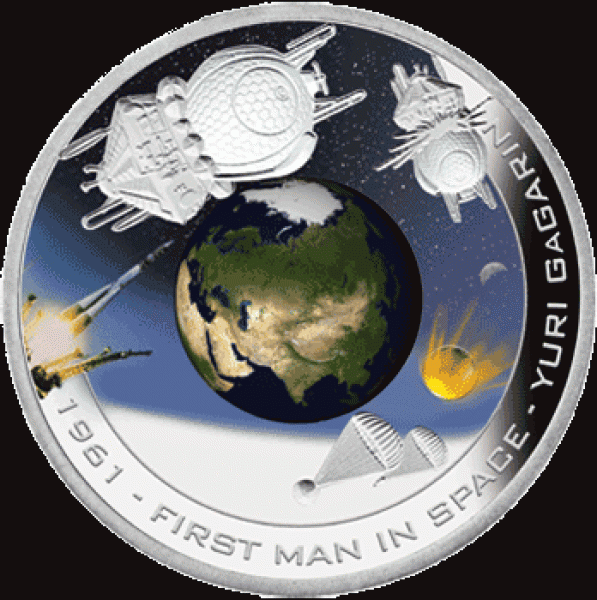 Юрий Гагарин. острова Кука. 1 доллар серебро - Gagarin_Orbiting