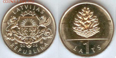 Латвия 1 лат 2006 Шишка, до 21.00 мск 24.05.2014 - Латвия 1 лат 2006 Шишка
