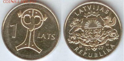 Латвия 1 лат 2007 Стилизированая сова до 21.00 мск 24.05.14 - Латвия 1 лат 2007, Стилизированая сова