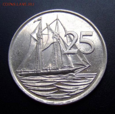 2 - Каймановы острова 25 центов (1999) «Парусник; Елизавета тип. №3» Р