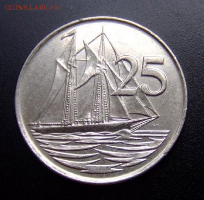 2 - Каймановы острова 25 центов (1996) «Парусник; Елизавета тип. №2» Р
