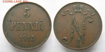Разная инострань - 14 5  Финляндия 5 пенни 1915