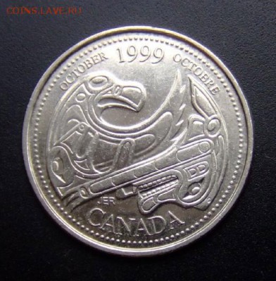 2 - Канада 25 центов (1999) «Октябрь; стилиз. орёл» №1 А