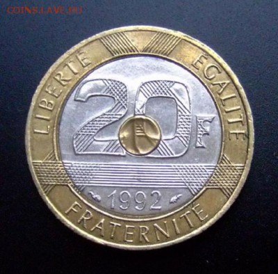 2 - Франция 20 франков (1992) «Мон-Сен-Мишель» (триметалл) №3 Р