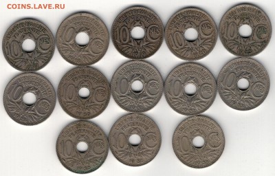 ФРАНЦИЯ 10 САНТИМОВ 1917-38 (13ШТ) 29.05 В 22.00МСК (8312) - 4-фр10а