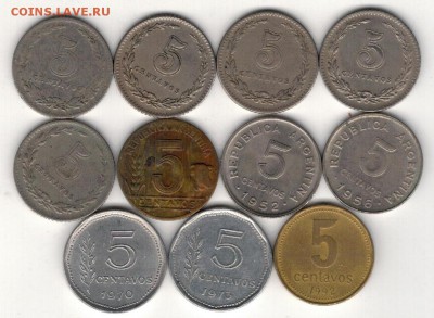 Аргентина 5 сентаво 1909-92 (11шт) 02.06 в 22.00мск (8934) - 4-ар5с1