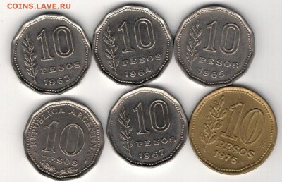 Аргентина 10 песо 1963-76 (6шт) до 02.06 в 22.00мск (8934) - 4-ар10п1