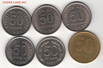 Аргентина 50 сентаво 1952-93 (6шт) 02.06 в 22.00мск (8934) - 4-ар50с1