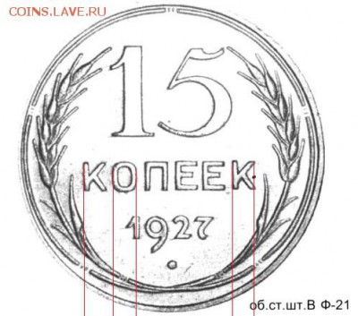 15 копеек 1927 разновидность - 15 копеек 1927 года шт.В