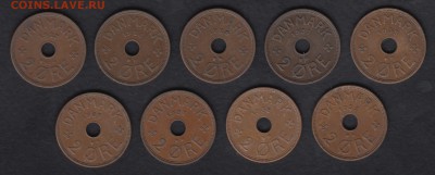 Дания 9 монет в 2 эре 1927-1939 до 01.06.2014 22-00 - Дания 2 эре подборка а