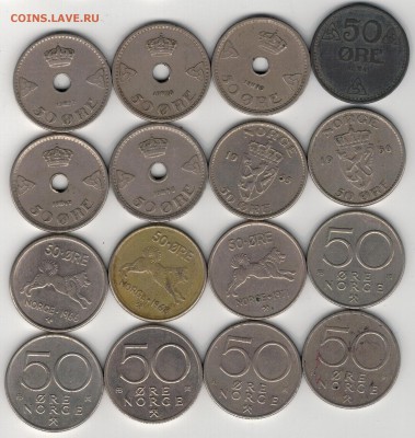 НОРВЕГИЯ 50 ЭРЕ 1927-86 (16ШТ) ДО 05.06 В 22Ч (8933) - 4-нор50э1