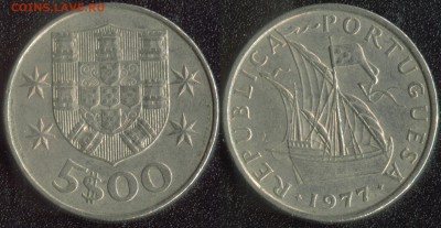[ПАРУСНИК] Португалия 5 эскудо 1977 до 22:00мск 05.06.14 - Португалия 5 эскудо 1977