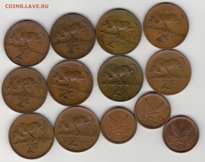 Ю.Африка 2 цента 1965-97 Фауна (13шт) до 09.06 в 22ч (8935) - ю2ц1
