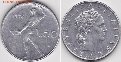 Продаю монеты: Иностранные, СССР, России, Браки, Разновиды - 50 лир 1976 г.