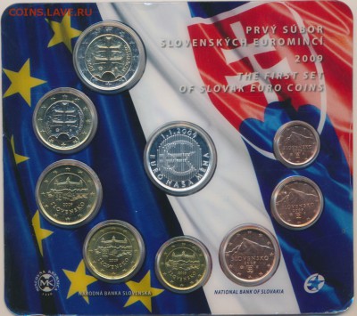Набор Словакия 2009г. - 2,1 евро, 50,20,10,5,2,1 +Жетон ag - 1-1